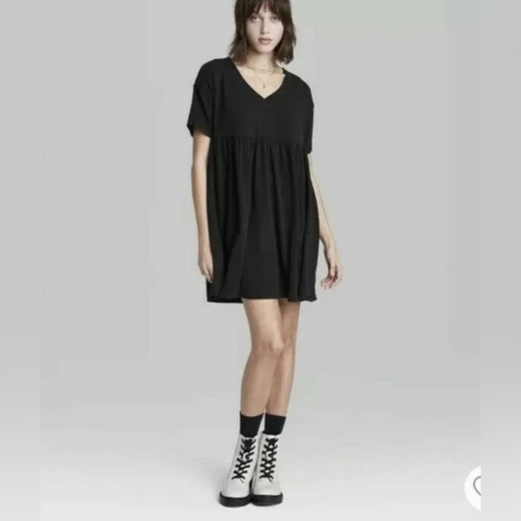 Womens Size Small Mini Dress Short Sleeve Babydoll Sweatshirt Black WILD FABLE - Picture 2 of 5